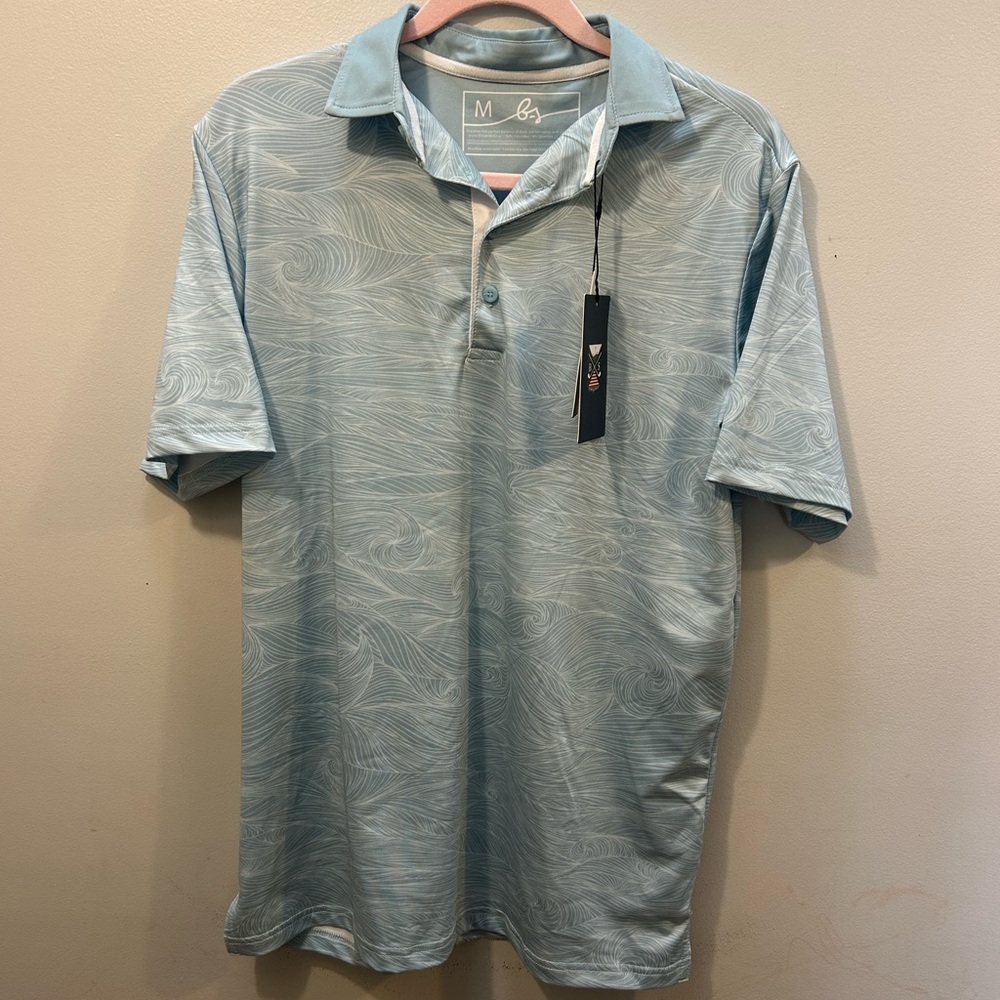 NWT Boston Scott Light Blue waves Patterned Men's Polo Shirt size M
